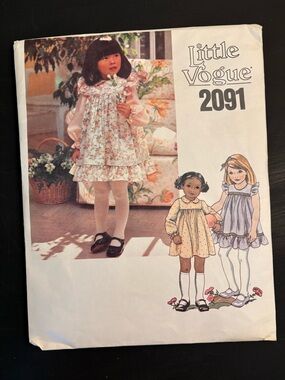 Vogue Sewing Little Girls Floral Puff Sleeve Layered Dress - Size 3 Cut 2091